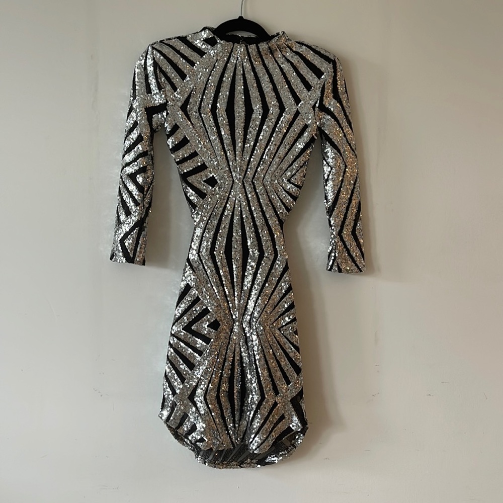 Vintage Custom backless silver sequin and mesh party dress